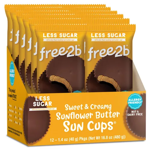 Free 2b Tazas de sol de chocolate sin gluten, sin lácteos, sin nueces y sin soja, paquetes de 2 tazas (paquete de 12) (24 tazas en total)