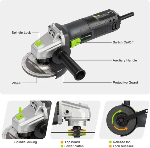 Miniatura 2 de GALAX PRO Amoladora Angular Eléctrica, Equipada con Motor de 4.0 Amperios con Potencia de Salida Máxima de 750W, Amoladora Angular con Cable
