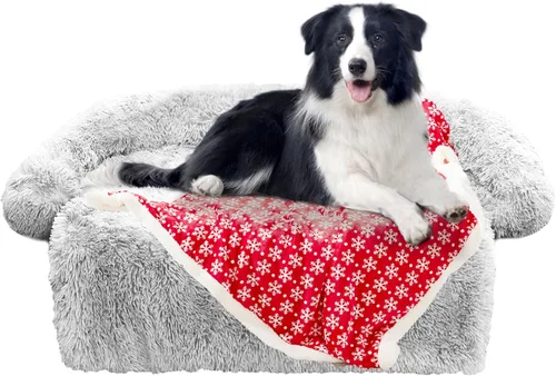 Miniatura 57 de Cama calmante para perro, tapete de felpa esponjosa para perros, protector de muebles con funda extraíble lavable para perros y gatos grandes, Gris