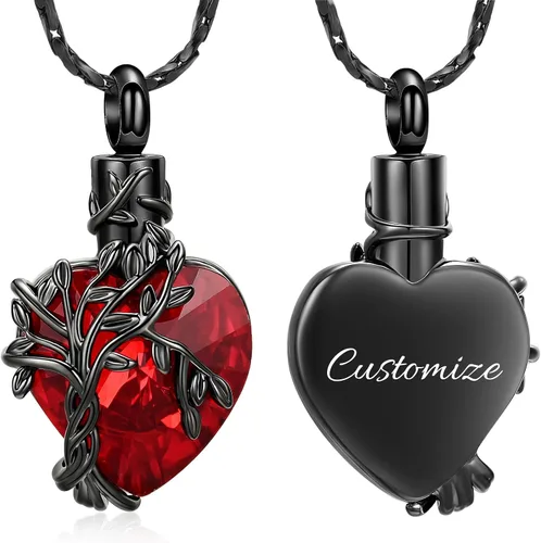 Miniatura 79 de Imrsanl Collar de urna de árbol de la vida con forma de corazón, joyería de cremación para hombres y mujeres, recuerdo, joyería conmemorativa