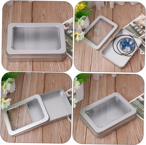 Miniatura 9 de UKCOCO Caja de almacenamiento USB, 4 unidades de caja vacía de metal para pulgar, caja de lata rectangular con tapa, tarro de almacenamiento