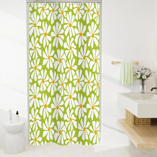 Miniatura 26 de Litabel Cortina de Ducha Pequeña para Cabina 36 x 72 pulgadas, Cortina de Ducha Estrecha de Tela Floral de Media Margarita para Baño Femenino, Juego