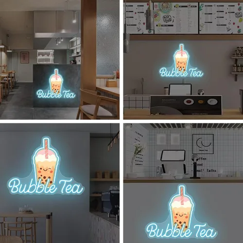 Miniatura 5 de Letrero de Neón de Té de Burbujas, Luz LED de Neón de Té Boba y Leche para Bebidas, Café, Barra de Tienda, Decoración de Pared, Arte Personalizado