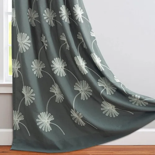 Miniatura 21 de VOGOL - Cortinas con ojales bordadas con patrón floral elegante de lino sintético, 2 paneles, 60% opacas con aislamiento térmico, cortinas pesadas