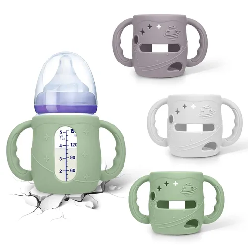 Miniatura 10 de BUSOHA Paquete de 3 fundas de silicona para botellas de vidrio Lansinoh, fundas de cuello ancho para biberones de Lansinoh, soporte para biberones