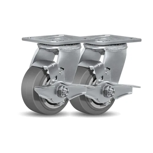 Miniatura 18 de Ruedas giratorias de alta resistencia 4x2, ruedas industriales, ruedas de goma (banda de rodadura plana), juego de 1 con capacidad de hasta 450