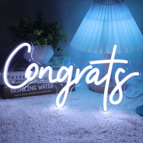 Miniatura 5 de SYLHOME Congrats - Letrero de luz LED de neón para boda, fiesta de cumpleaños, graduación, fondo, decoración de pared, celebración, banquete