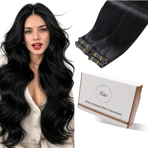 Miniatura 11 de Hetto - Extensiones de cabello humano real para coser, color negro azabache, #1, 12 pulgadas, 2.47 onzas Adhesivo suave, fuerte, uso diario