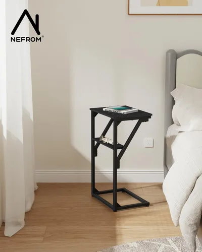 Miniatura 6 de Mesa auxiliar en forma de C, mesa auxiliar de sofá pequeño, mesa de bandeja de sofá para sala de estar, dormitorio, mesita de noche ET-D-BKW1