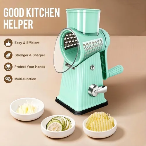 Miniatura 5 de Rallador rotativo de queso con 5 cuchillas bien diseñadas y base de succión fuerte, cortador de verduras de mandolina de cocina con caja
