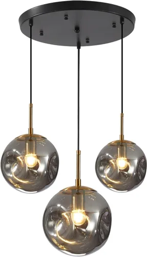 Miniatura 15 de BOKT Lámpara Colgante de Globo de Vidrio Ámbar de 3 Luces, Accesorio de Luz Colgante de Racimo Moderna de Mediados de Siglo, Luz Colgante Múltiple