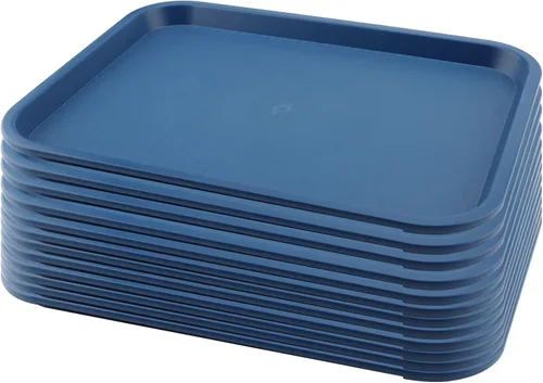Miniatura 19 de Paquete de 5 bandejas azules de comida rápida de 13.8 x 10.6 pulgadas, bandejas rectangulares grandes para servir restaurante, bandejas de plástico