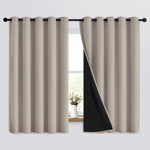 Miniatura 290 de Yakamok Cortinas negras, cortinas de ventana con aislamiento térmico y eficiencia energética para dormitorio, cortinas opacas completas y cortinas