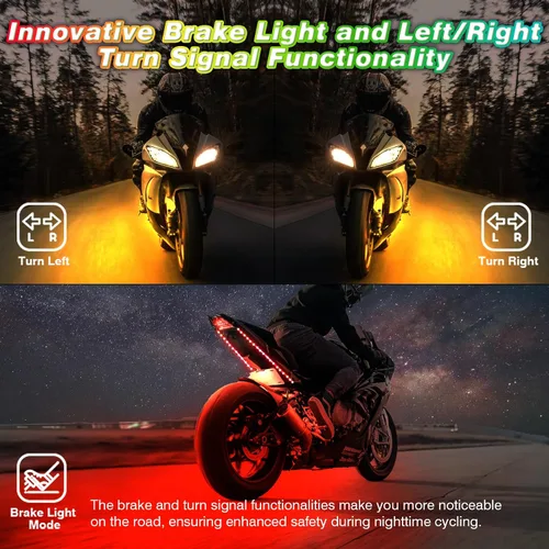 Miniatura 4 de 8 piezas de kit de luces LED para motocicleta Chasing Dreamcolor con/APP/control remoto RF, señal de giro y freno, tira de luces LED subterráneas