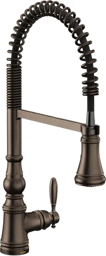 Miniatura 32 de Moen WeymouthBrushed Gold S73104BG - Grifo de cocina con resorte de preenjuague de un mango con refuerzo de potencia para una limpieza más rápida
