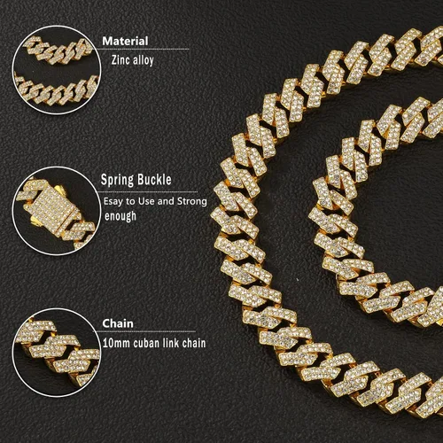 Miniatura 3 de Saintda Cadena de eslabones cubanos para hombre, diseño de Miami, cadena de diamantes brillantes, joyería de hip hop con caja de regalo para mujer