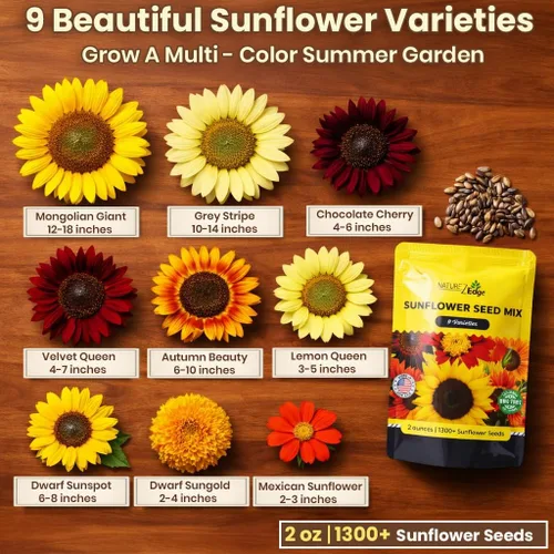 Miniatura 2 de NatureZ Edge 1300+ Semillas de Girasol Paquete de Variedad de Jardín, Semillas de Girasol a Granel para Plantar Flores, Obtén Más Semillas