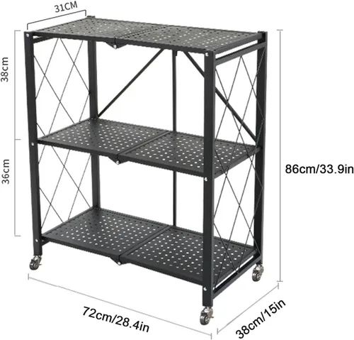 Miniatura 2 de Estantes plegables de almacenamiento con ruedas, organizadores plegables y estante de metal de almacenamiento, estantería para cocina, garaje, 5