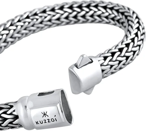 Miniatura 3 de kuzzoi Pulsera redonda bizantina de plata de ley 925 para hombre, longitud 7,48 pulgadas - 9,05 pulgadas, ancho 0,35 pulgadas, 1.87 onzas