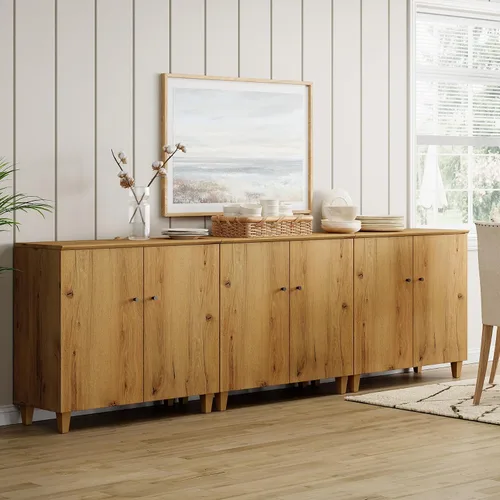 Miniatura 17 de WAMPAT Aparadores de buffet, mesa consola de madera Credenza de 70.8 pulgadas de ancho con 4 puertas, armarios de almacenamiento 2 en 1 modernos