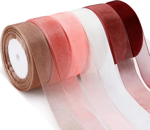 Miniatura 10 de 6 rollos de cinta de organza de gasa transparente a granel para envolver decoración de San Valentín, boda, cumpleaños, ramo de guirnaldas