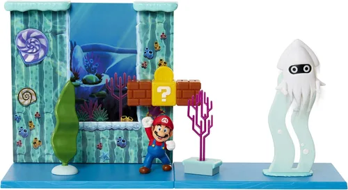 Miniatura 4 de Super Mario Juego submarino con pieza ambiental interactiva, figura articulada de Mario de 2.5 pulgadas y figura de calamar Blooper. Colecciona