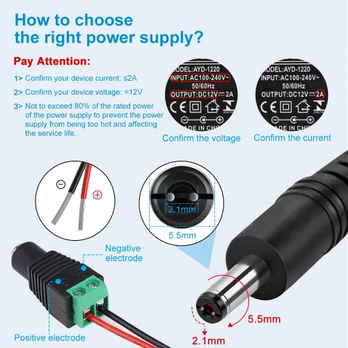 Miniatura 4 de Fuente de alimentación de 12 V, fuente de alimentación de 12 voltios 1A 12 W CC con interruptor de encendido y apagado, adaptador de corriente LED