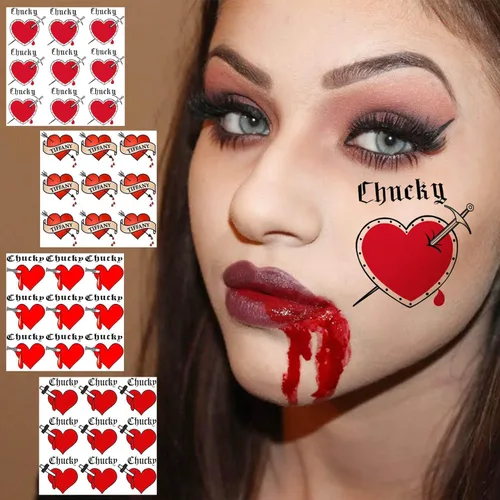 Miniatura 7 de Coktak 36 piezas de corazón de tatuaje de novia de chucky para mujeres, hombres, niños y adultos, kit de maquillaje de zombies de Halloween