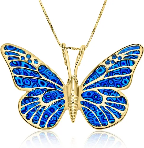 Collar de plata de ley 925 chapado en oro grande de mariposa para mujer colorido hecho a mano arcilla de polímero colgante hecho a mano, cadena