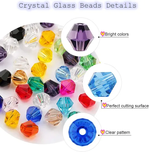 Miniatura 5 de 100 cuentas de cristal de cristal, cuentas de vidrio de 0.236 pulgadas para la fabricación de joyas, cuentas de bicona, cuentas de cristal de bicono