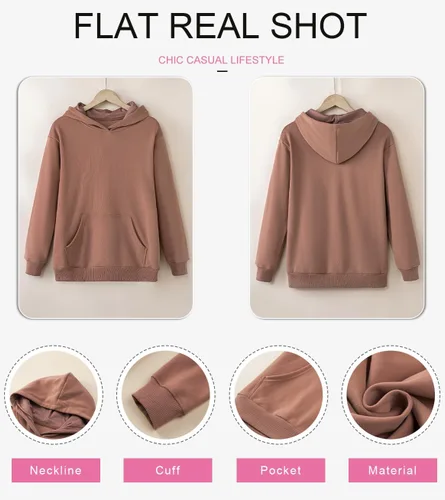 Miniatura 5 de SHEWIN - Sudadera informal con capucha para mujer, unicolor, ligera y holgada, sin botones, con mangas largas y bolsillo