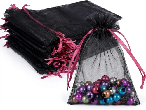 Miniatura 18 de Wudygirl 100 bolsas de organza rosa transparente de 5 x 7 pulgadas con cordón para joyería, bolsas para lápiz labial, baby shower, fiesta, boda