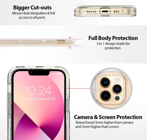 Miniatura 3 de Funda protectora completa con purpurina cristalina para iPhone 13 Pro Max híbrida 3 en 1, resistente a prueba de golpes, para mujeres y niñas