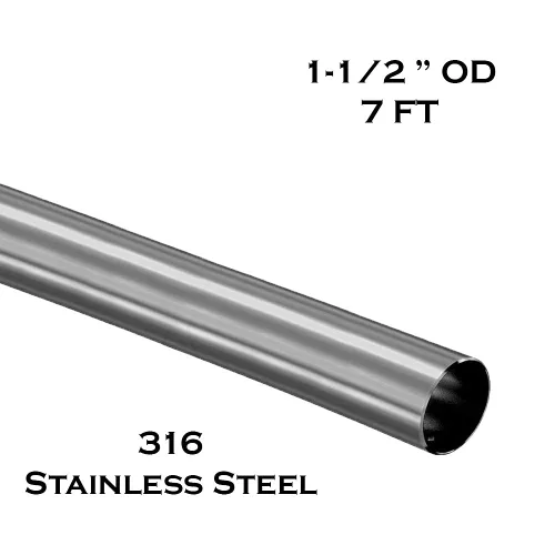Miniatura 2 de Tubo de riel de pie de barra de 1-1/2 pulgadas de diámetro exterior - Tubo de acero inoxidable cepillado grado 316 - calibre 16