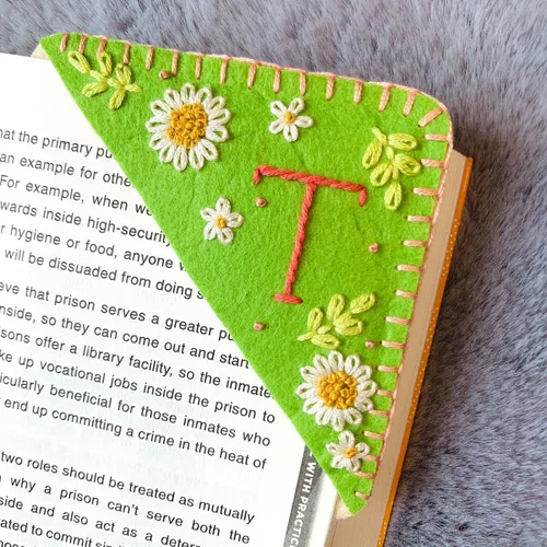 Miniatura 65 de Marcapáginas de esquina bordadas a mano personalizadas, Marcadores para mujeres, Marcador personalizado para los amantes de los libros, lindo Verde
