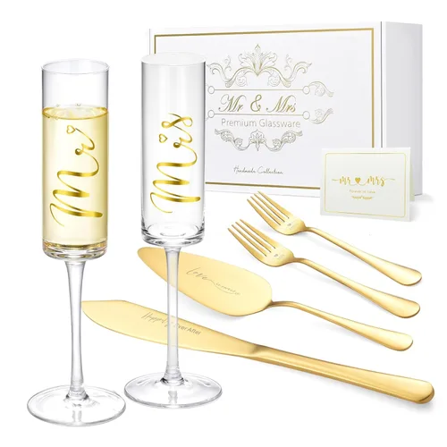 ROXBURGH Juego de cuchillos y servidores para tartas de boda, novios, flautas y tenedores de champán con caja de regalo, juego de corte de pastel