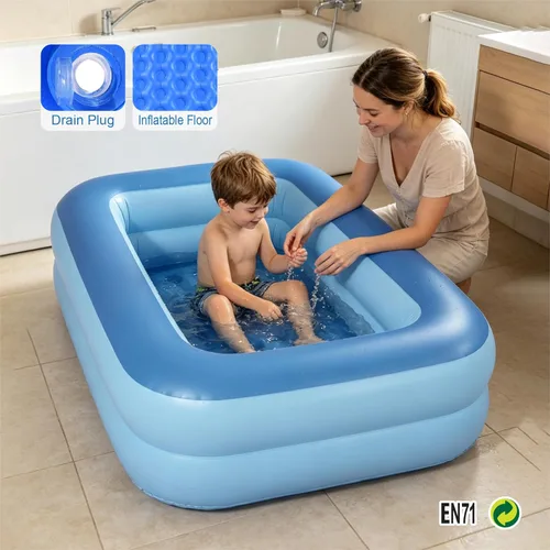 Miniatura 2 de HIWENA Piscina inflable para niños, 45 x 35 x 14 pulgadas, piscina azul para niños, bañera de verano con suelo suave inflable