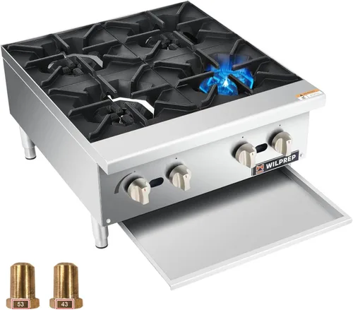 WILPREP Cocina de gas para encimera, estufa de gas de encimera de 4 quemadores con 100,000 BTU, propano de 24 pulgadas con rejillas de kit de