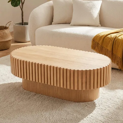 Miniatura 20 de Mesa de Centro Cuadrada de 35.43'' para Sala de Estar Mesa de Centro Acanalada Mesa Central Moderna con Pedestal para Apartamento Negro