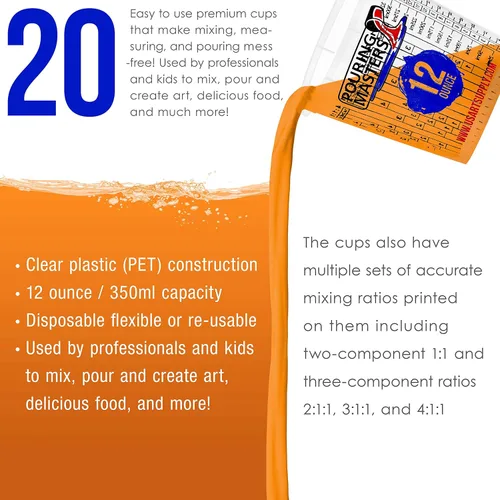 Miniatura 4 de Pouring Masters Vasos mezcladores de plástico graduados de 12 onzas (11.8 fl oz) (caja de 20) – Vasos de mezcla de pintura para resina epoxi, arte