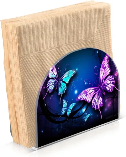 Miniatura 2 de Servilleteros de mariposa púrpura para mesas, servilleteros de acrílico transparente para servilleteros de cóctel para cocina, restaurante, bar