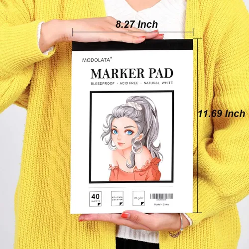 Miniatura 5 de Cuaderno de bocetos de papel marcador, bloc de marcadores artísticos a prueba de sangrado, (8.27 x 11.69) pulgadas, blanco, 40 hojas