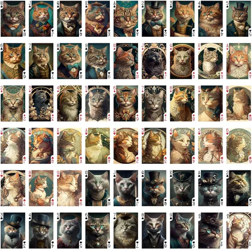 Miniatura 2 de Art Nouveau Gato Retratos Naipes (Poker Deck 54 Cartas Todas Diferentes) Art Nouveau Art Deco Retratos de Gatos Victorianos Carteles Artnouveaucat