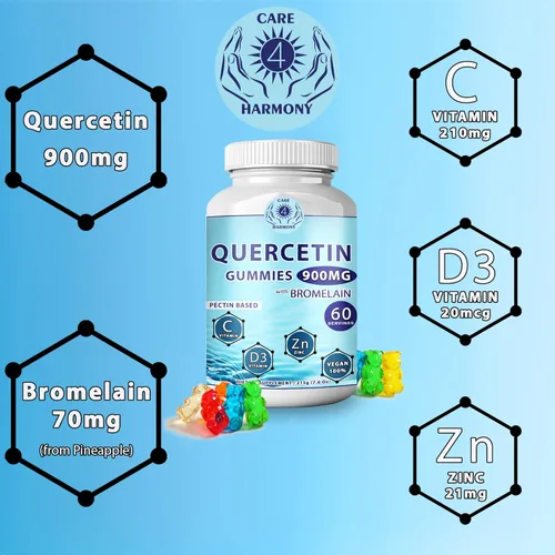 Miniatura 2 de Gomitas de quercetina – Quercetina con bromelina Vitamina C + Zinc Vitamina D3 – Quercetina Masticable 900mg Suplementos – Quercetina para niños