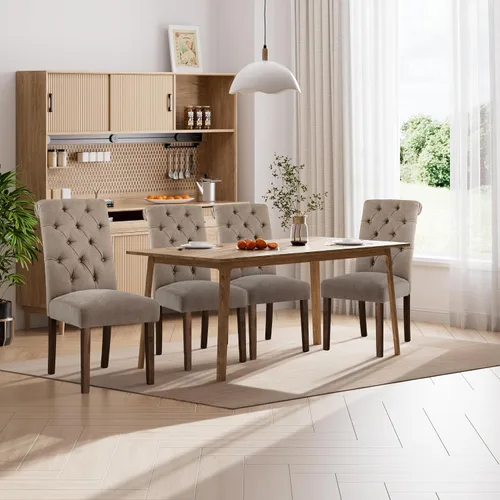 Miniatura 21 de Juego de 2 sillas de comedor, tapizadas Parsons con botones y patas de madera maciza, sillas de cocina de tela moderna para comedor, color beige