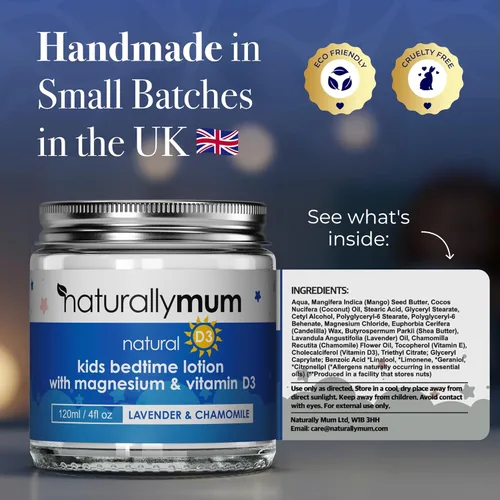 Miniatura 7 de NaturallyMum Loción de magnesio para niños con vitamina D Apoyo para la salud del sueño, corazón, hueso, nervio, intestino y músculo Alternativa