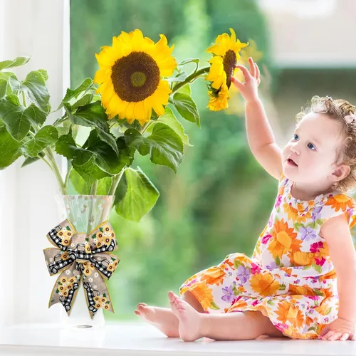 Miniatura 6 de Whaline Cinta vintage con borde de alambre para camión de girasol, para primavera y verano, diseño floral de búfalo a cuadros, cinta de envoltura