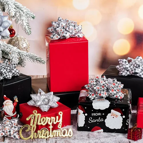 Miniatura 4 de WRAPAHOLIC 12 Piezas Surtido de Lazos de Regalo de Navidad - Papel Kraft Navidad Tema Blanco y Negro para Vacaciones, Fiestas, Cumpleaños, Baby