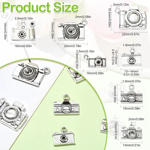 Miniatura 2 de KitBeads 70 piezas de 7 estilos tibetanos para cámara tibetana, dijes de viaje de plata antigua, dijes de fotografía vintage para collares, pulseras