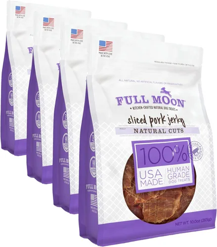 Miniatura 7 de Full Moon - Natural Cut Pork Jerky - Golosinas naturales de cerdo cortadas, saludables, naturales y de grado humano para perros, sin granos, 10 onzas